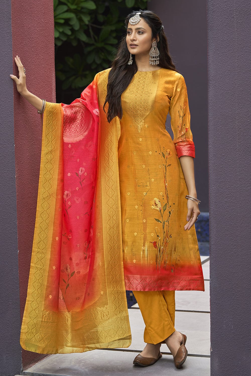 Haldi Ceremony Yellow Salwar Suit in Georgette With Sequence Embroidery in  USA, UK, Malaysia, South Africa, Dubai, Singapore